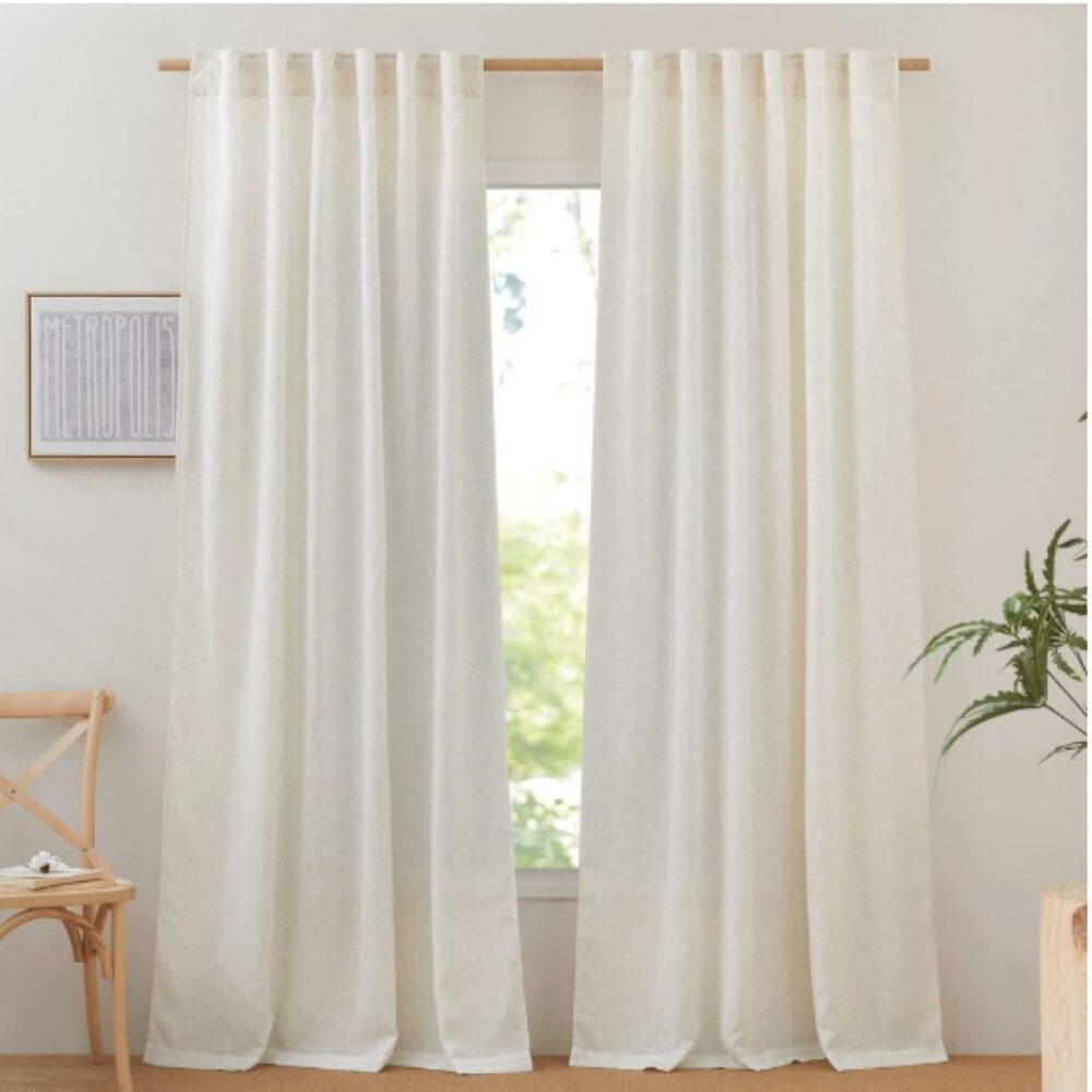 Natural Beige Curtain Panels 52 x 134 Linen Blend Pair Burlap Texture Curtains